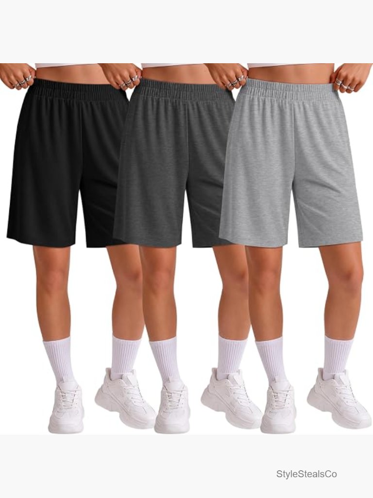 3 Pack Women's Sweat Bermuda Shorts Elastic Waist Knee Length Lounge Athletic